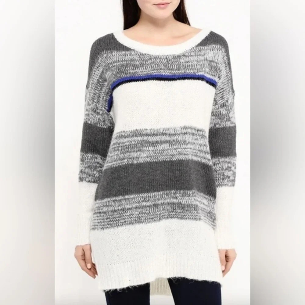 Sweewe Paris Color Block Pullover  Striped Open Back Sweater Dress M/L NWT